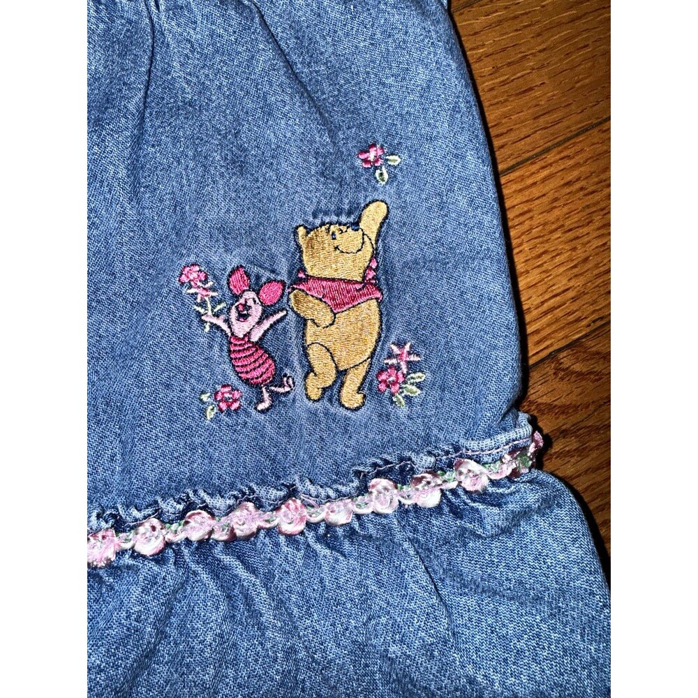 VTG Y2K Disney Winnie The Pooh Piglet Embroidered Denim A-Line Sleeveless Dress